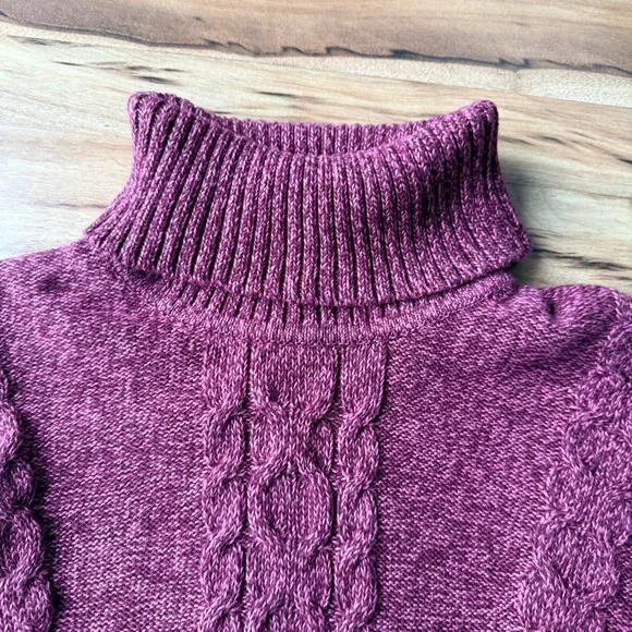 LL Bean Cable Knit Turtleneck Sweater Women’s Mauve Pink Purple 100% Cotton Med - Picture 6 of 8